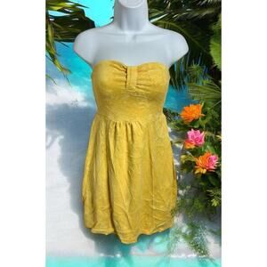 JUICY COUTURE Y2K Vintage Yellow Strapless Terry Cloth Beach Smocked Dress Sz XS